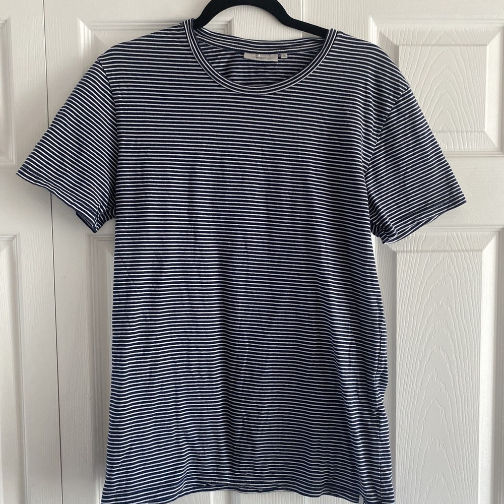 Minimum Luka Striped T-Shirt Womens Size M Navy Blue White Nautical Cotton Blend
